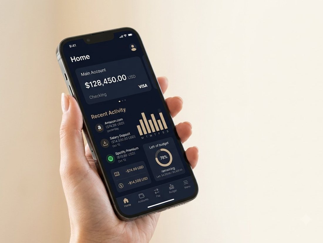 GETMOST mobile banking app on a phone, held in hand